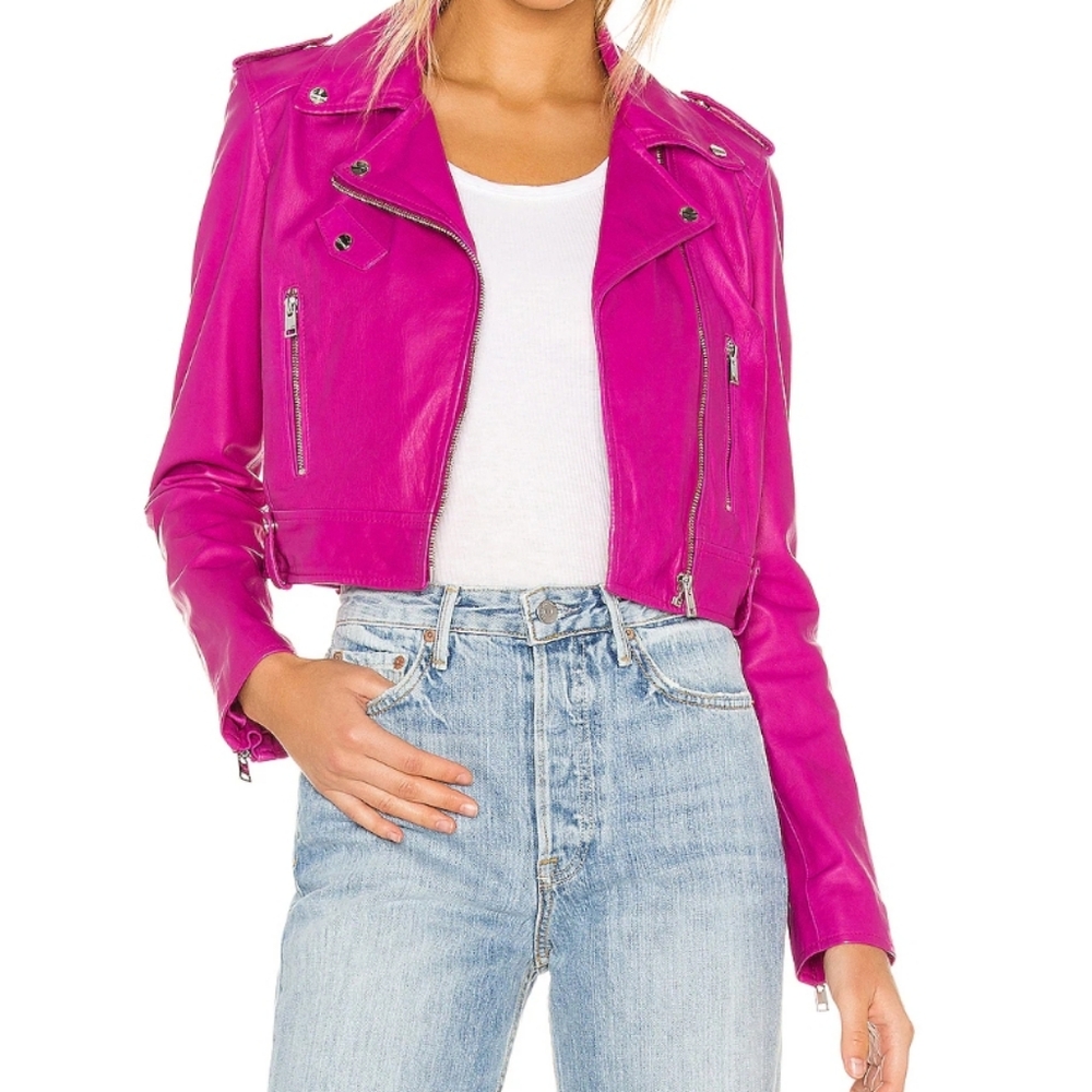 Lamarque Women's Pink Leather Jacket Small
